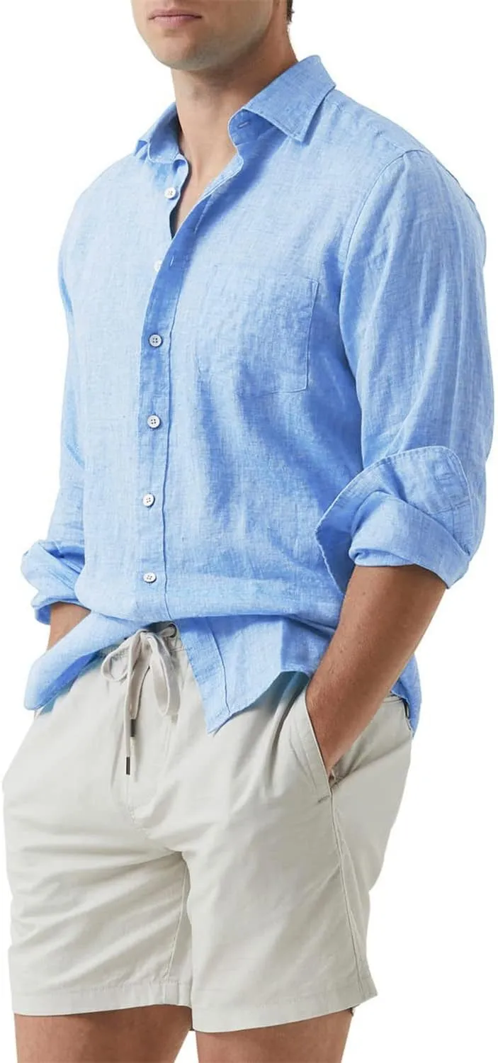 JMIERR Mens Cotton Linen Casual Stylish Button Down Shirt Long Sleeve Dress Shirts