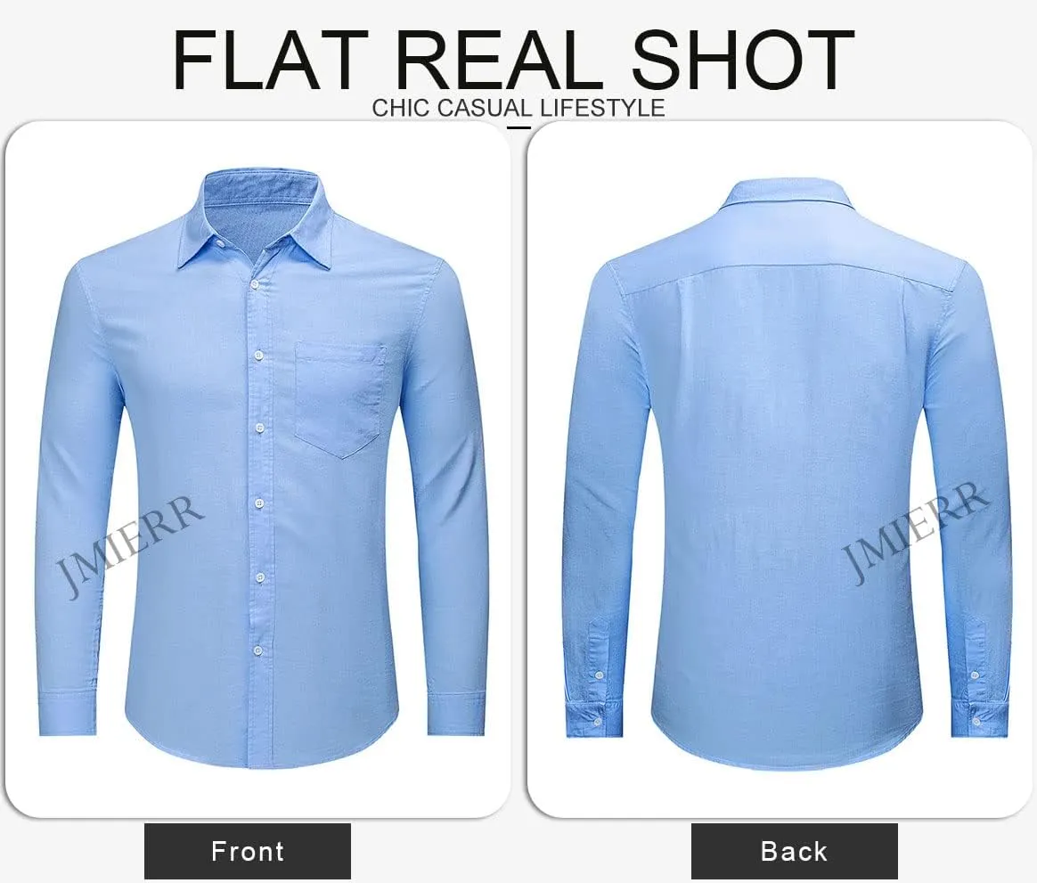 JMIERR Mens Cotton Linen Casual Stylish Button Down Shirt Long Sleeve Dress Shirts