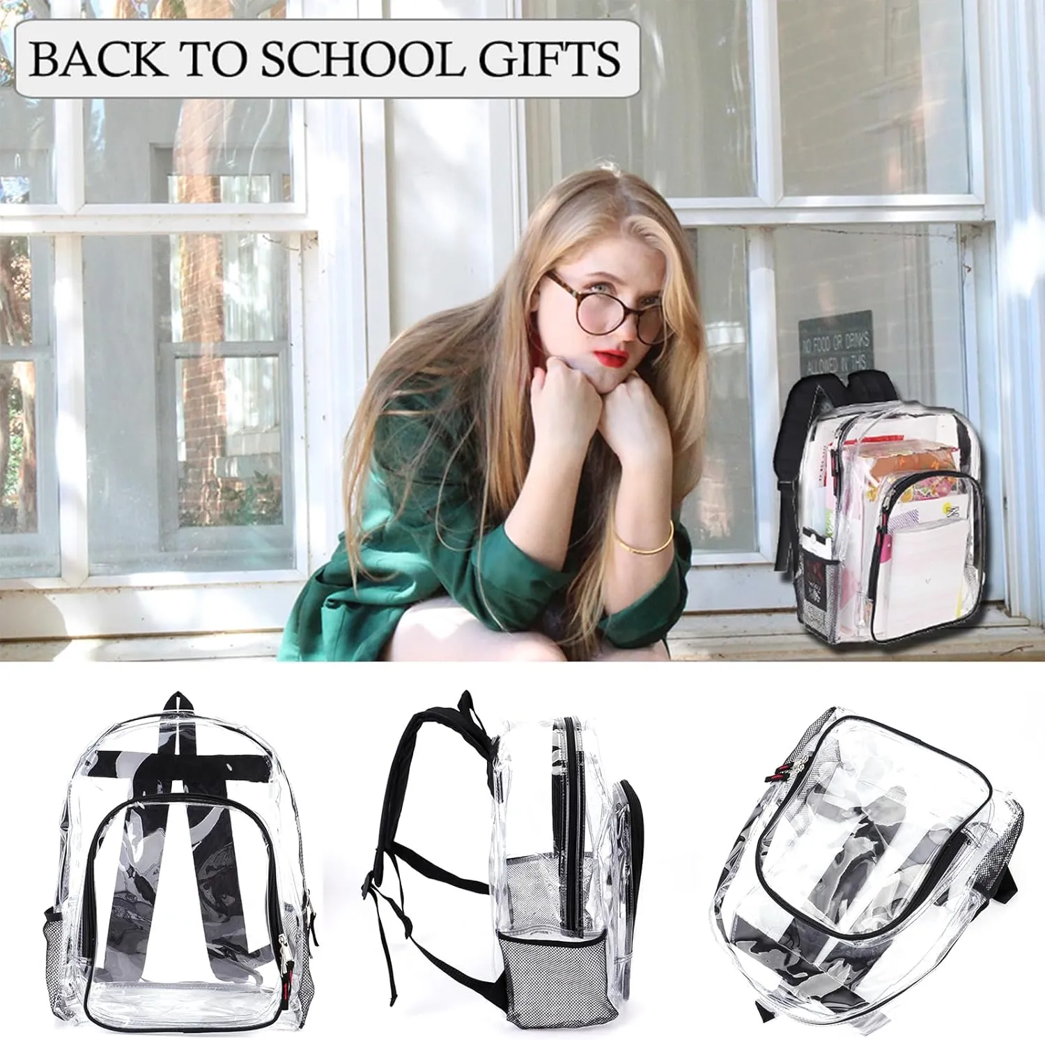 JOMPARO 24 Pack Clear Backpack Heavy Duty PVC Clear Bookbag Transparent See Through Backpacks for School, Girls, Boys, Kids