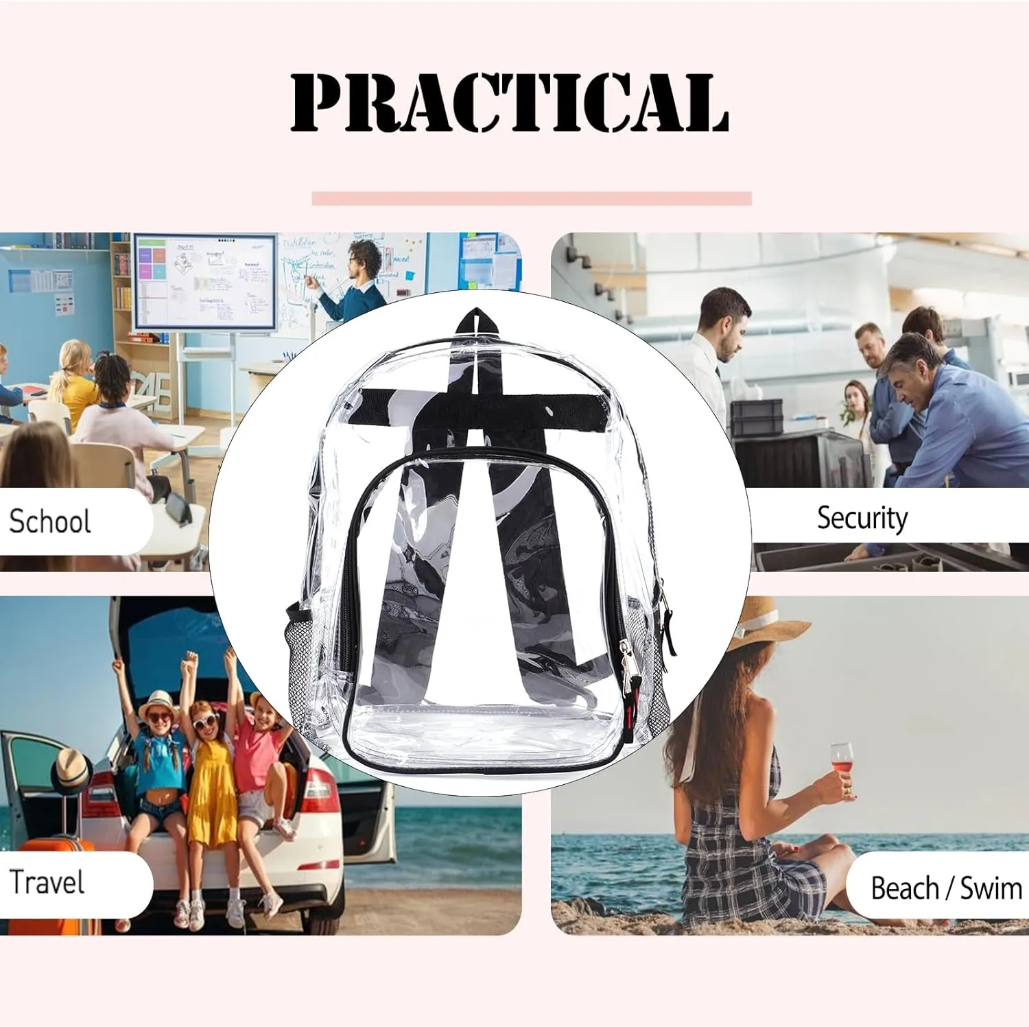 JOMPARO 24 Pack Clear Backpack Heavy Duty PVC Clear Bookbag Transparent See Through Backpacks for School, Girls, Boys, Kids