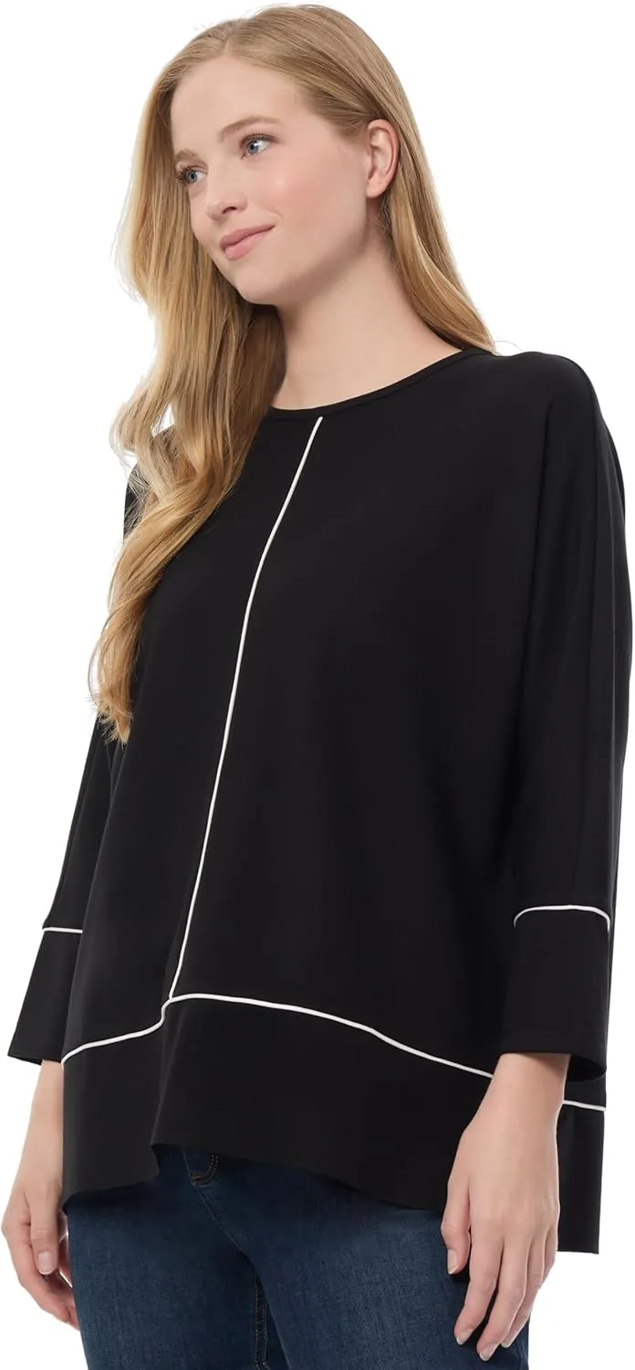 Jones New York Women's Serenity Knit 3q Dolman Sleeve Piped Sea