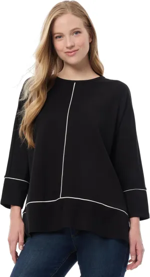 Jones New York Women's Serenity Knit 3q Dolman Sleeve Piped Sea
