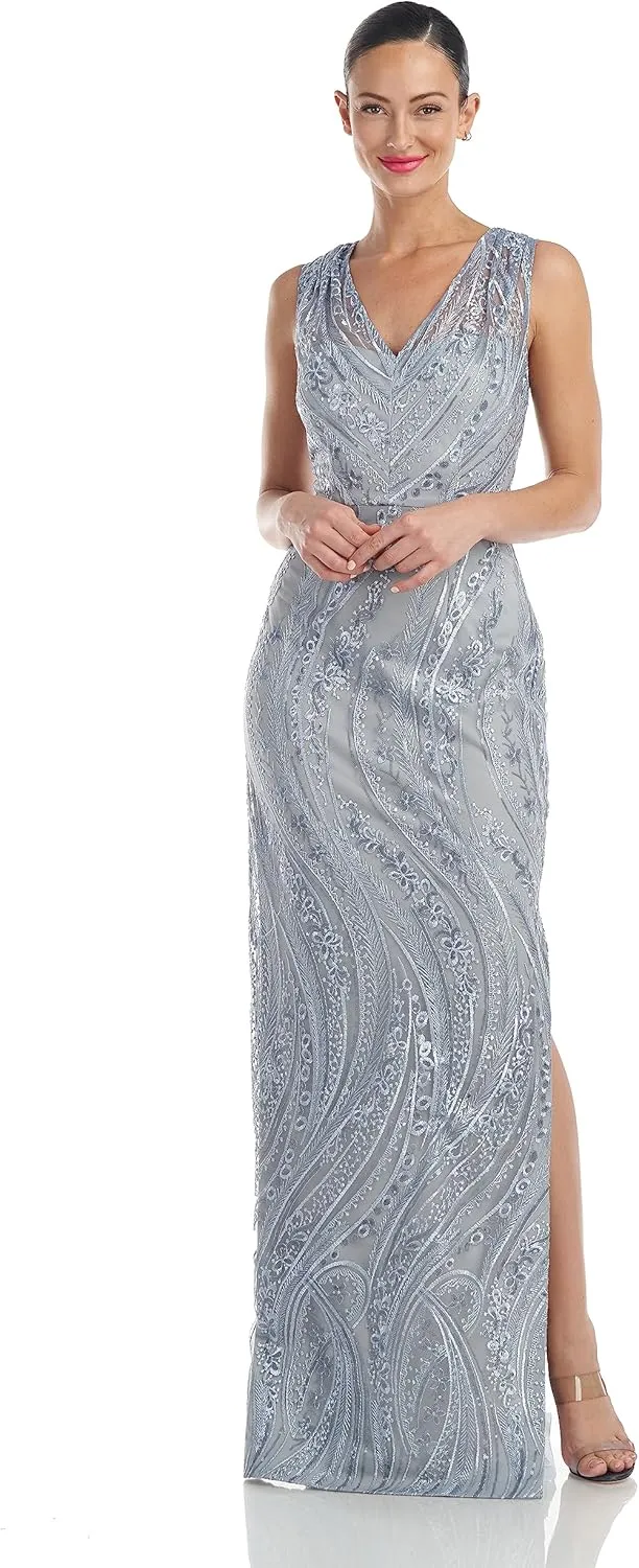 JS Collections Women's Rosalynn V-Neck Column Gown