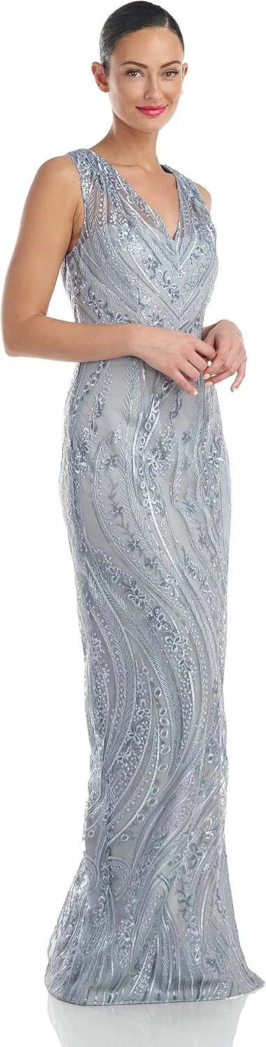 JS Collections Women's Rosalynn V-Neck Column Gown
