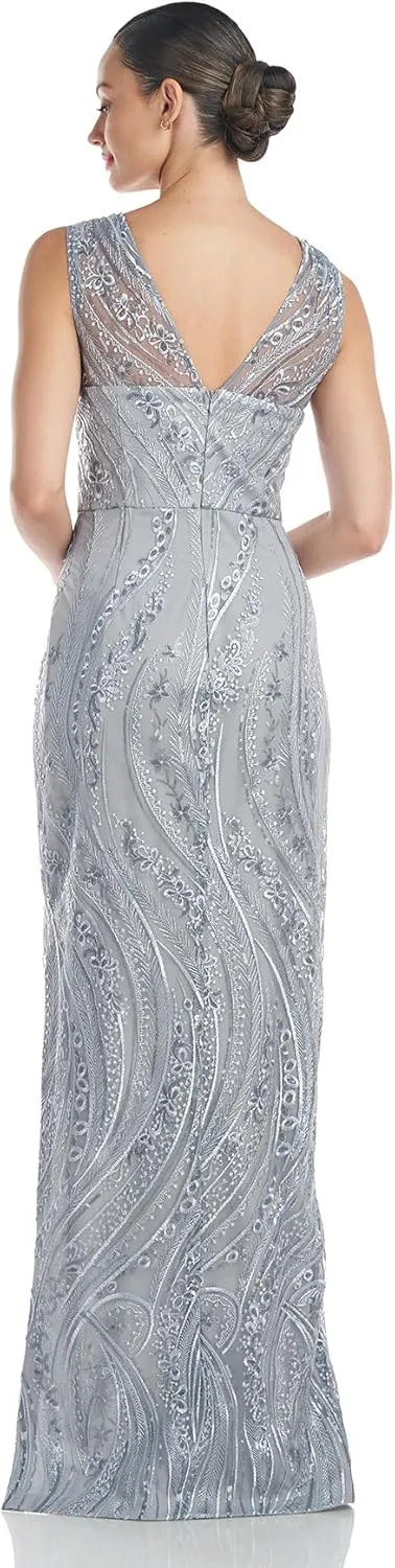 JS Collections Women's Rosalynn V-Neck Column Gown