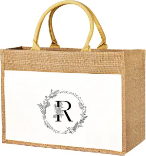 JUSTOTRY Initial Tote Bag - Natural Jute Large 13OZ Utility Personalized Canva Tote Bag Monogrammed Gift for Women