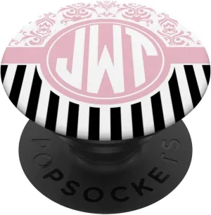 JWT Monogram Gift Pink Damask Initials JWT or JTW PopSockets Grip and Stand for Phones and Tablets