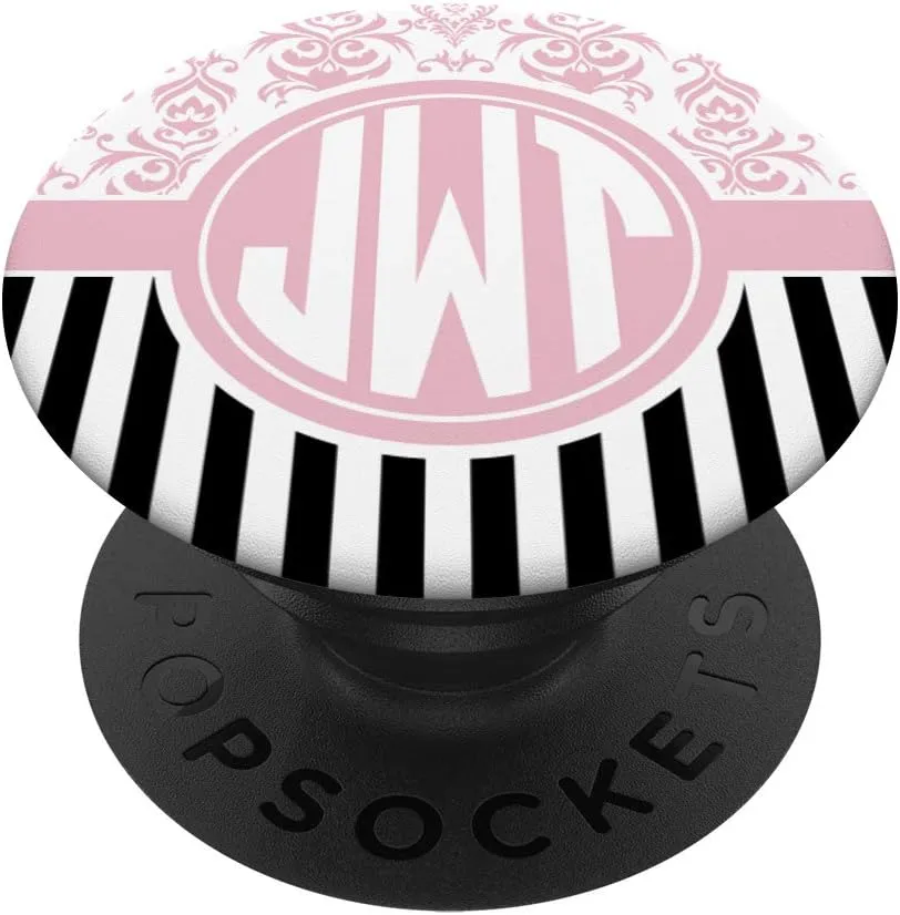 JWT Monogram Gift Pink Damask Initials JWT or JTW PopSockets Grip and Stand for Phones and Tablets