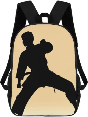 Karate Men Silhouette Business Laptop Backpack for Women Men 17 Inch Carry on Backpack Waterproof Black Bookbag Fashion Lightweight Backpacks for Travel Hiking Camping Casual Daypack Backpacks