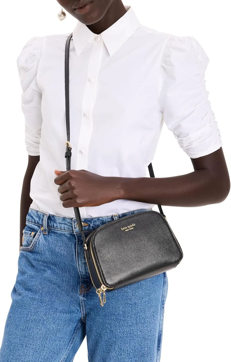 kate spade new york Women's Devin Saffiano Leather Double Zip Dome Crossbody