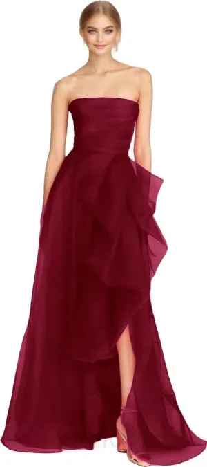 KDTM Strapless Prom Dresses for Women 2025 Puffy Ball Gowns Long Tulle Ruffles Formal Dress with Slit