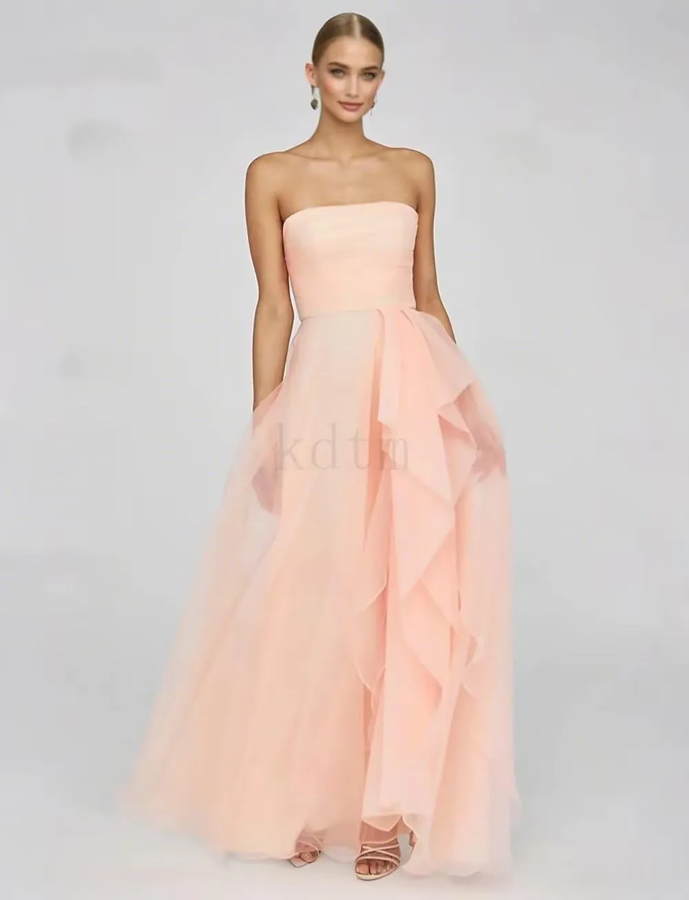 KDTM Strapless Prom Dresses for Women 2025 Puffy Ball Gowns Long Tulle Ruffles Formal Dress with Slit