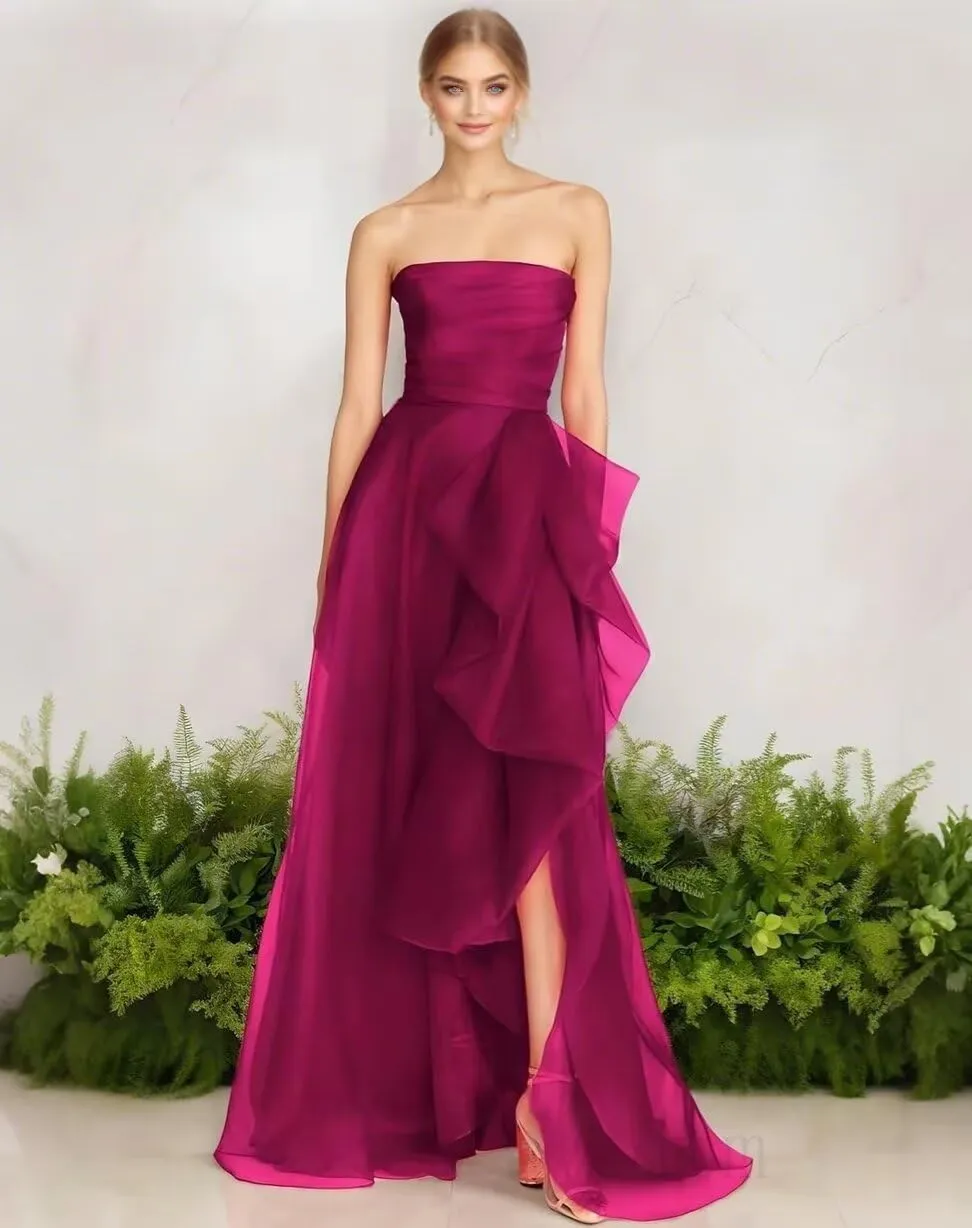 KDTM Strapless Prom Dresses for Women 2025 Puffy Ball Gowns Long Tulle Ruffles Formal Dress with Slit