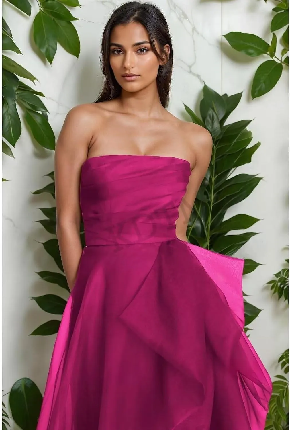 KDTM Strapless Prom Dresses for Women 2025 Puffy Ball Gowns Long Tulle Ruffles Formal Dress with Slit