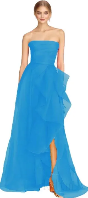 KDTM Strapless Prom Dresses for Women 2025 Puffy Ball Gowns Long Tulle Ruffles Formal Dress with Slit