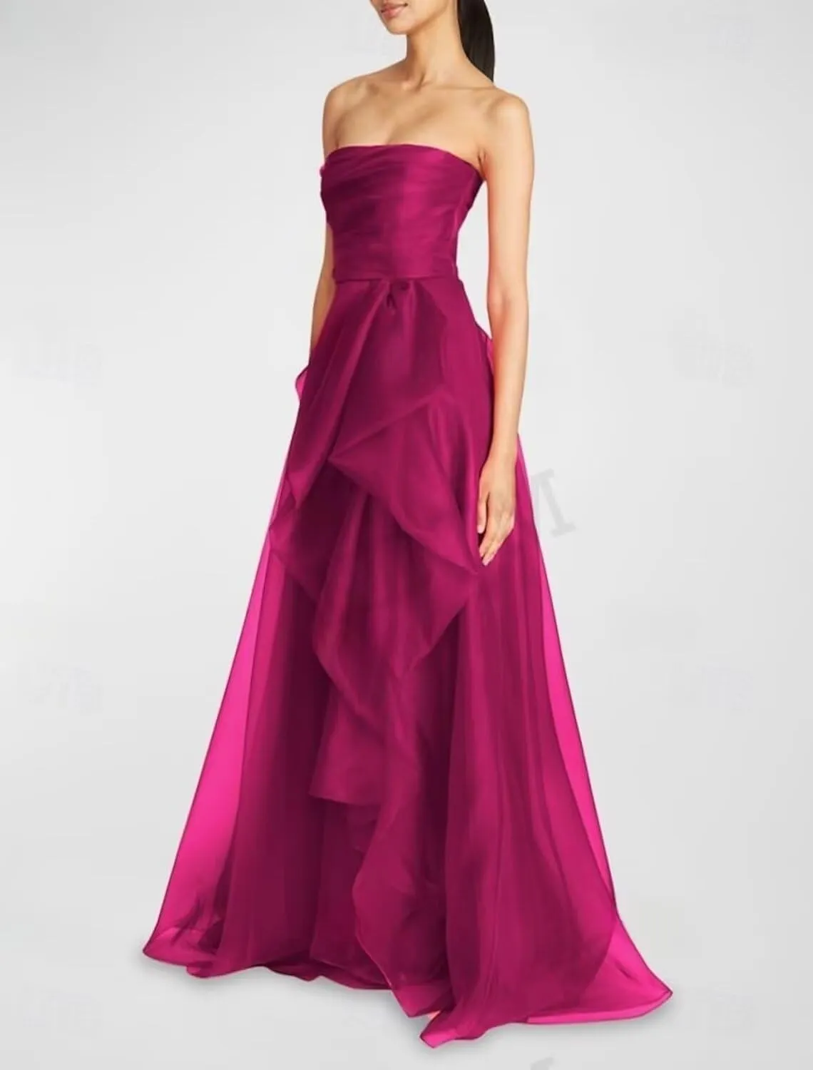 KDTM Strapless Prom Dresses for Women 2025 Puffy Ball Gowns Long Tulle Ruffles Formal Dress with Slit