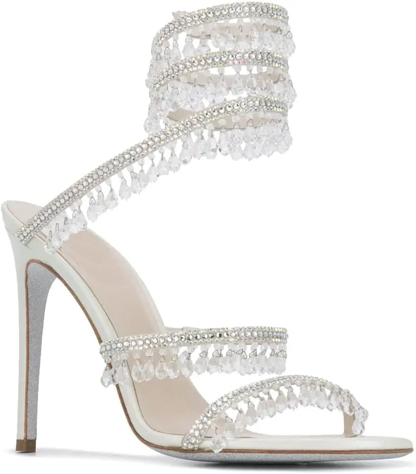 keleimusi Women's Rhinestone Chandelier Embellished Strappy High Heel Sandals 4-inch