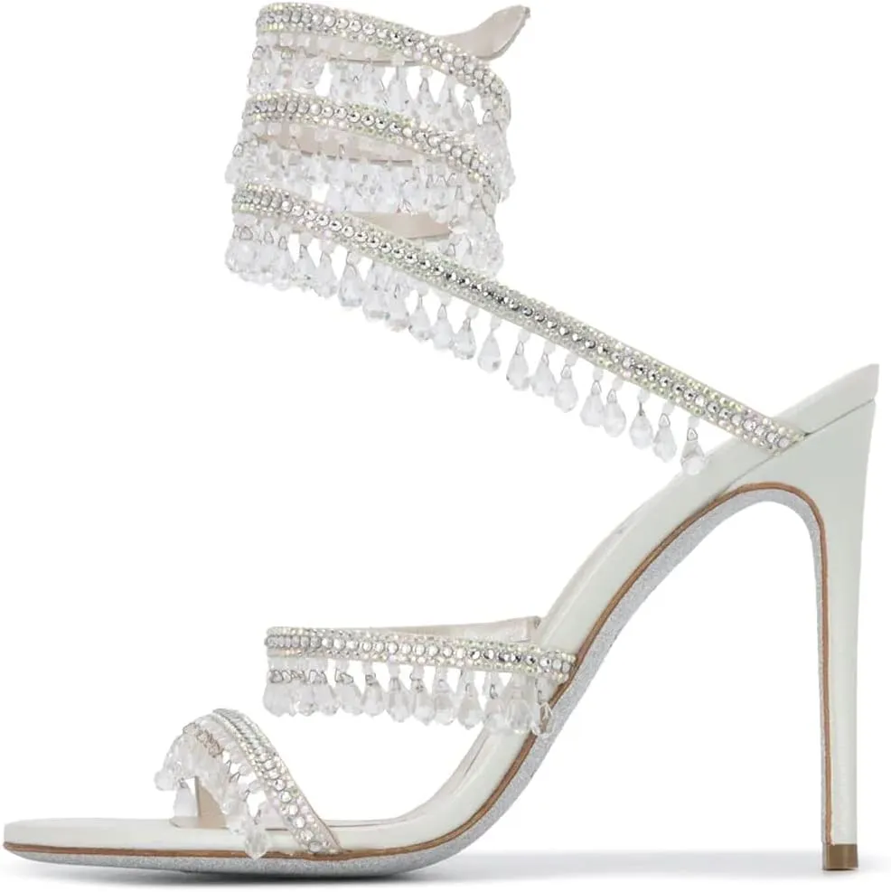 keleimusi Women's Rhinestone Chandelier Embellished Strappy High Heel Sandals 4-inch