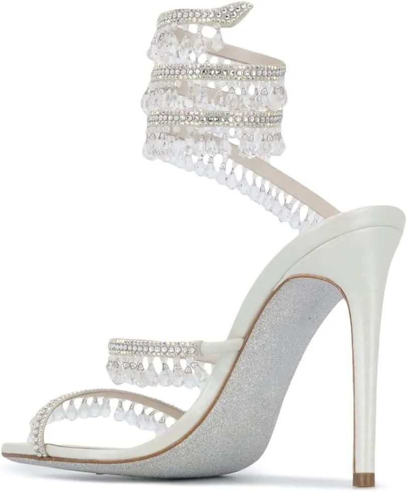 keleimusi Women's Rhinestone Chandelier Embellished Strappy High Heel Sandals 4-inch