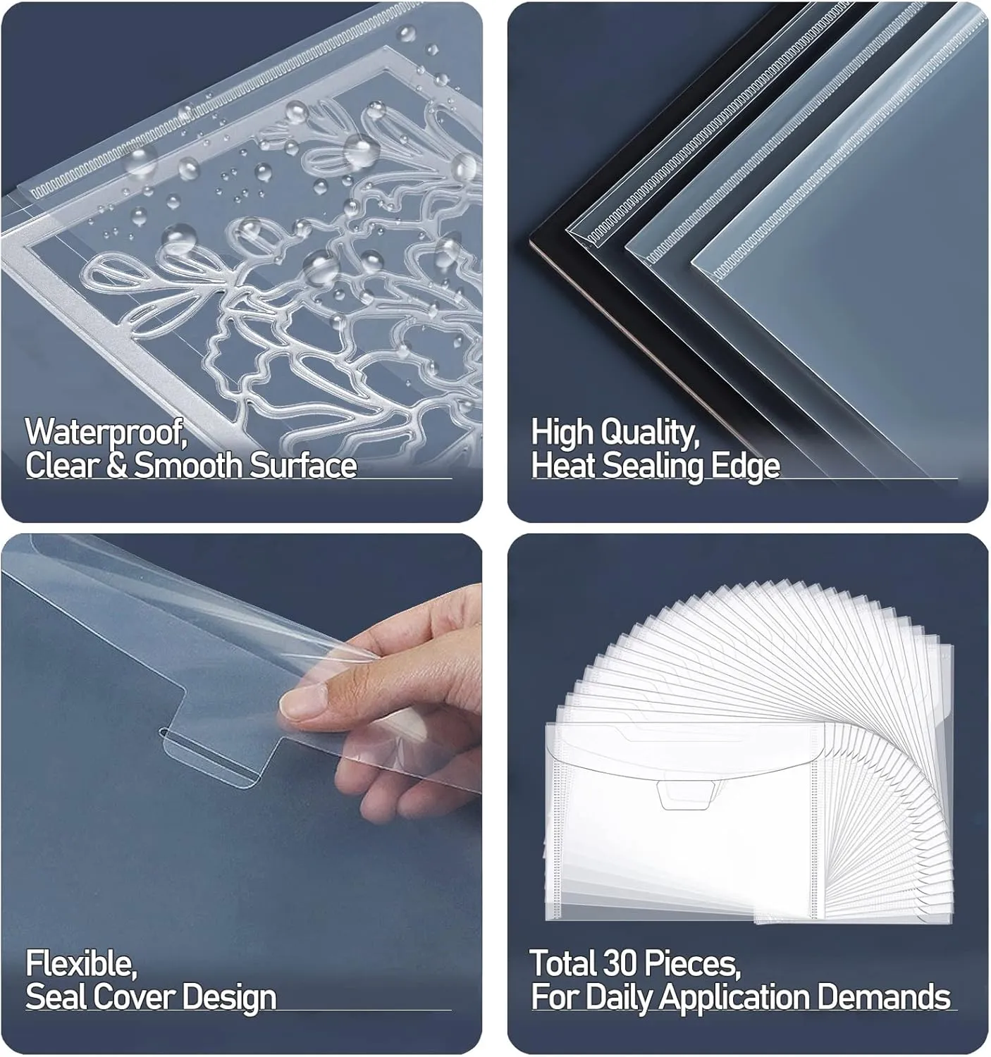 KELIFANG 30 Pieces Clear Stamp and Die Storage Bag, 7"x5" Scrapbooking Storage Die Cuts Pockets for DIY Card Making, Resealable Plastic Envelopes for Cutting Dies Stencil Embossing Crafts