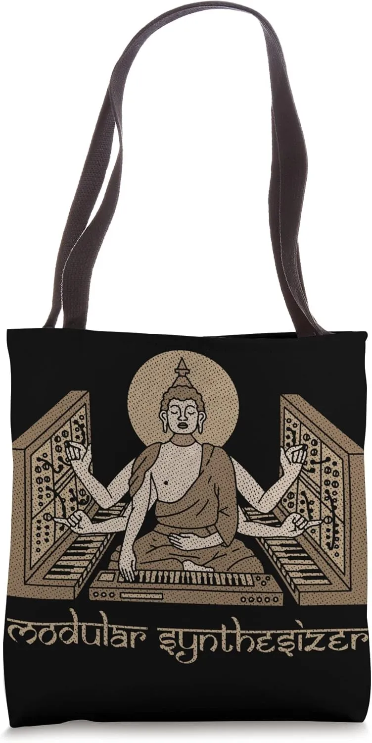 Keyboard DJ Equipment Buddha With Modular Synthesizer Rave Tote Bag