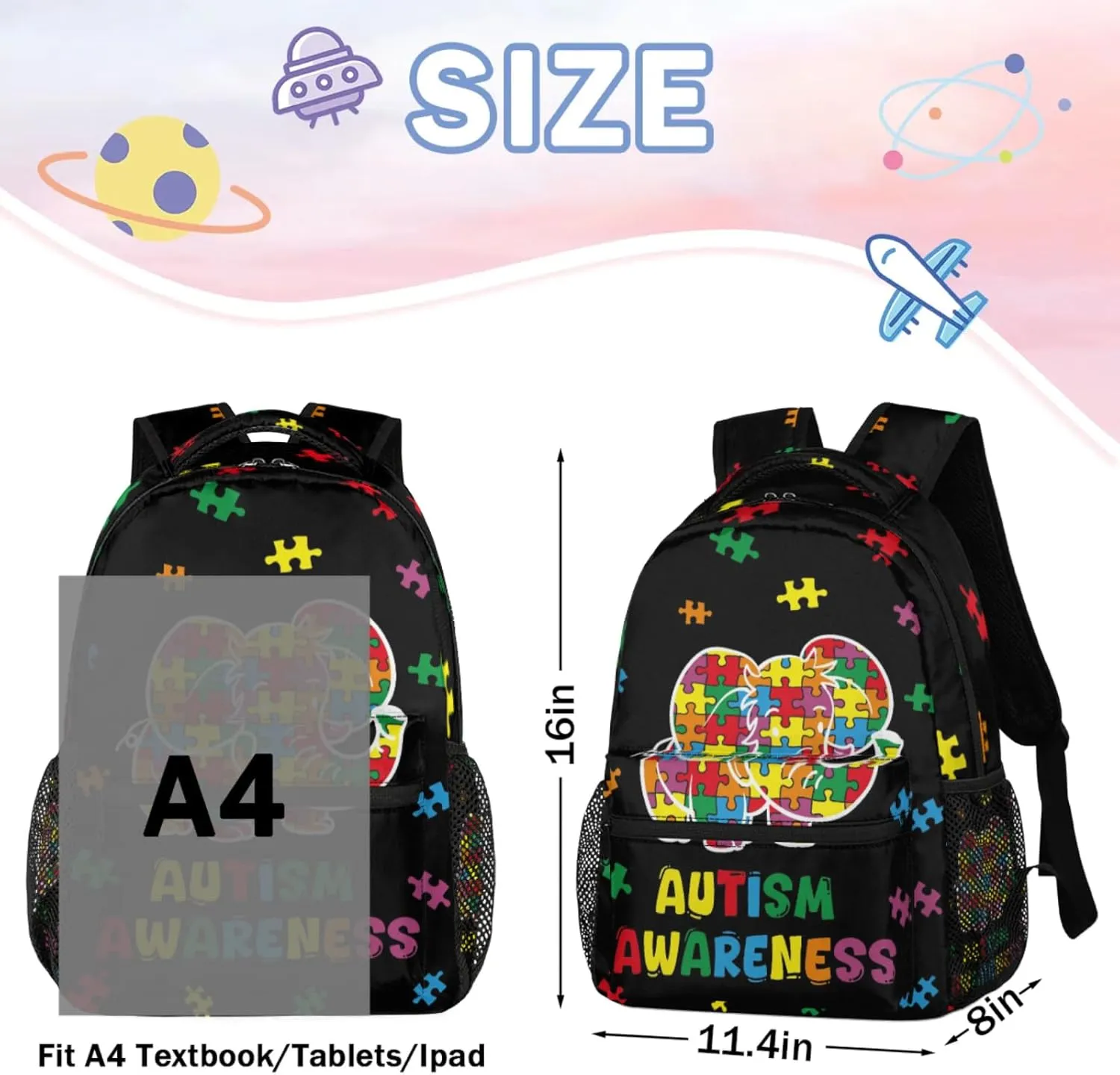 Kids Backpack for Boys - Elementary Middle School Bag Student Bookbag for Girls Teens - Casual Daypack Travel Laptop Backpacks(Autism Awareness)