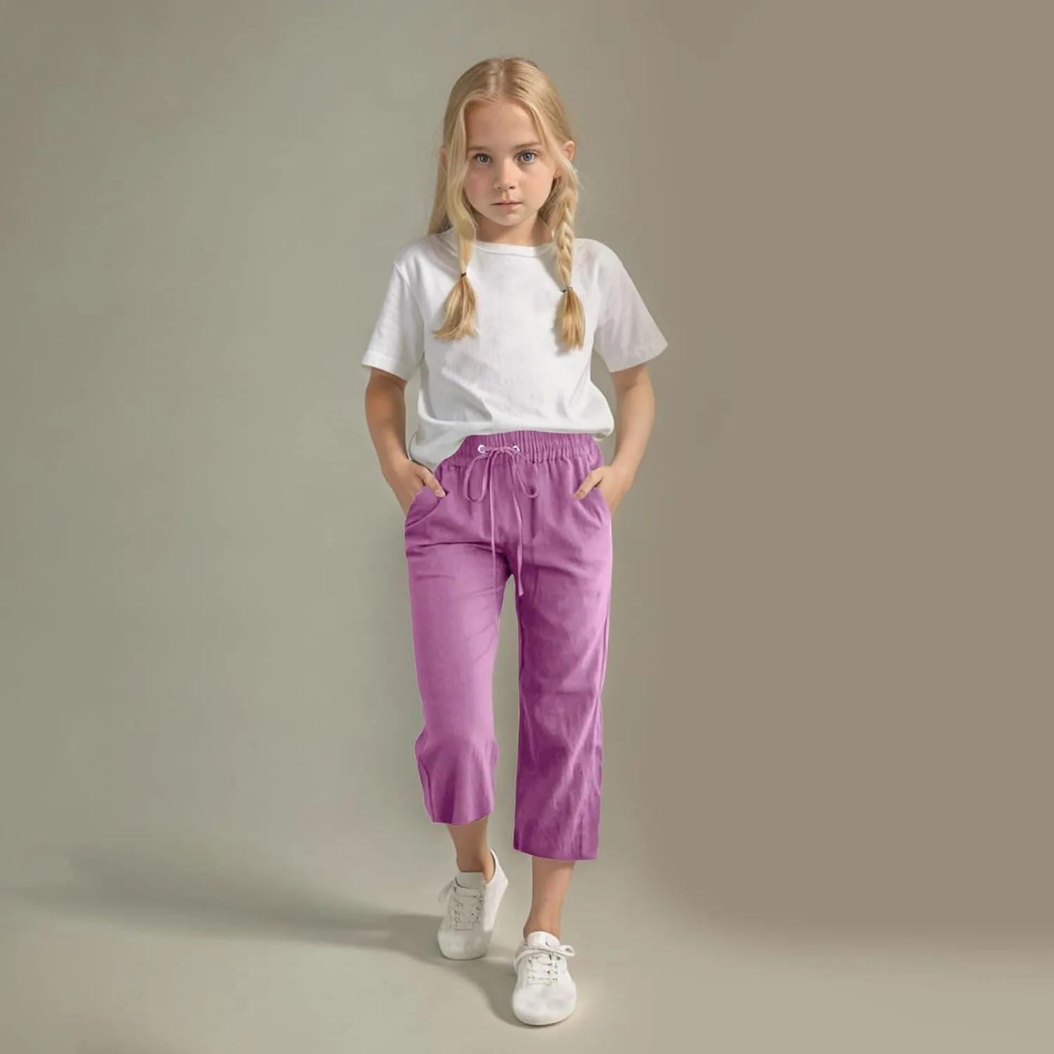 Kids Girl Boy Pants Shorts for Kid Linen Loose Fit High Cut Flare Wide Leg Summer Fall Pants 2025