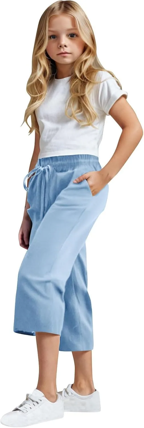 Kids Girl Boy Pants Shorts for Kid Linen Loose Fit High Cut Flare Wide Leg Summer Fall Pants 2025