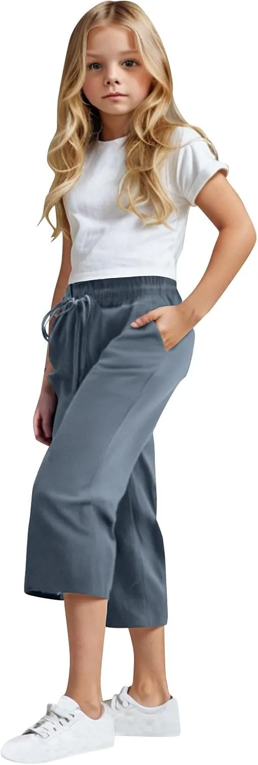 Kids Girl Boy Pants Shorts for Kid Linen Loose Fit High Cut Flare Wide Leg Summer Fall Pants 2025