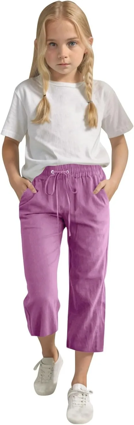 Kids Girl Boy Pants Shorts for Kid Linen Loose Fit High Cut Flare Wide Leg Summer Fall Pants 2025