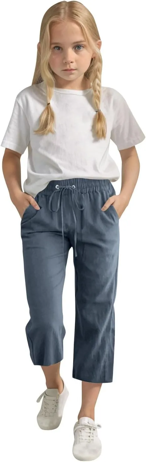 Kids Girl Boy Pants Shorts for Kid Linen Loose Fit High Cut Flare Wide Leg Summer Fall Pants 2025