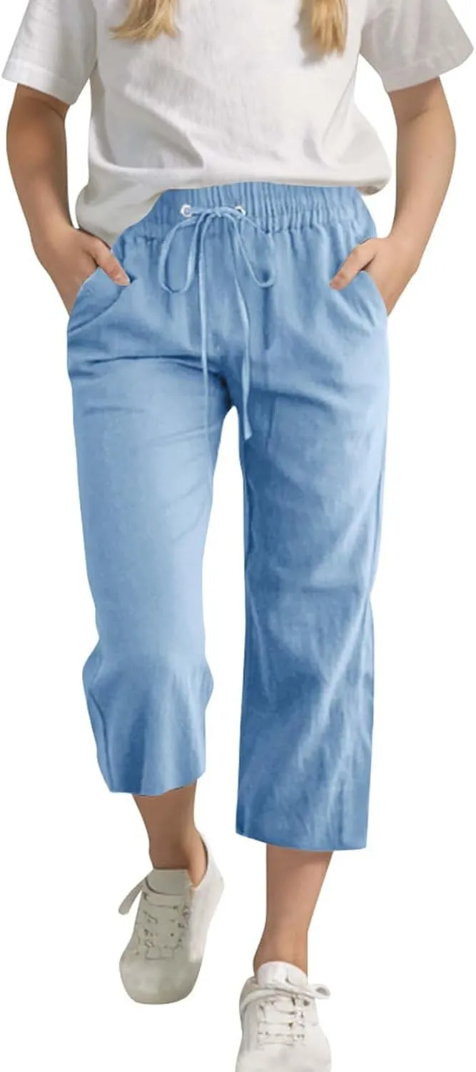 Kids Girl Boy Pants Shorts for Kid Linen Loose Fit High Cut Flare Wide Leg Summer Fall Pants 2025