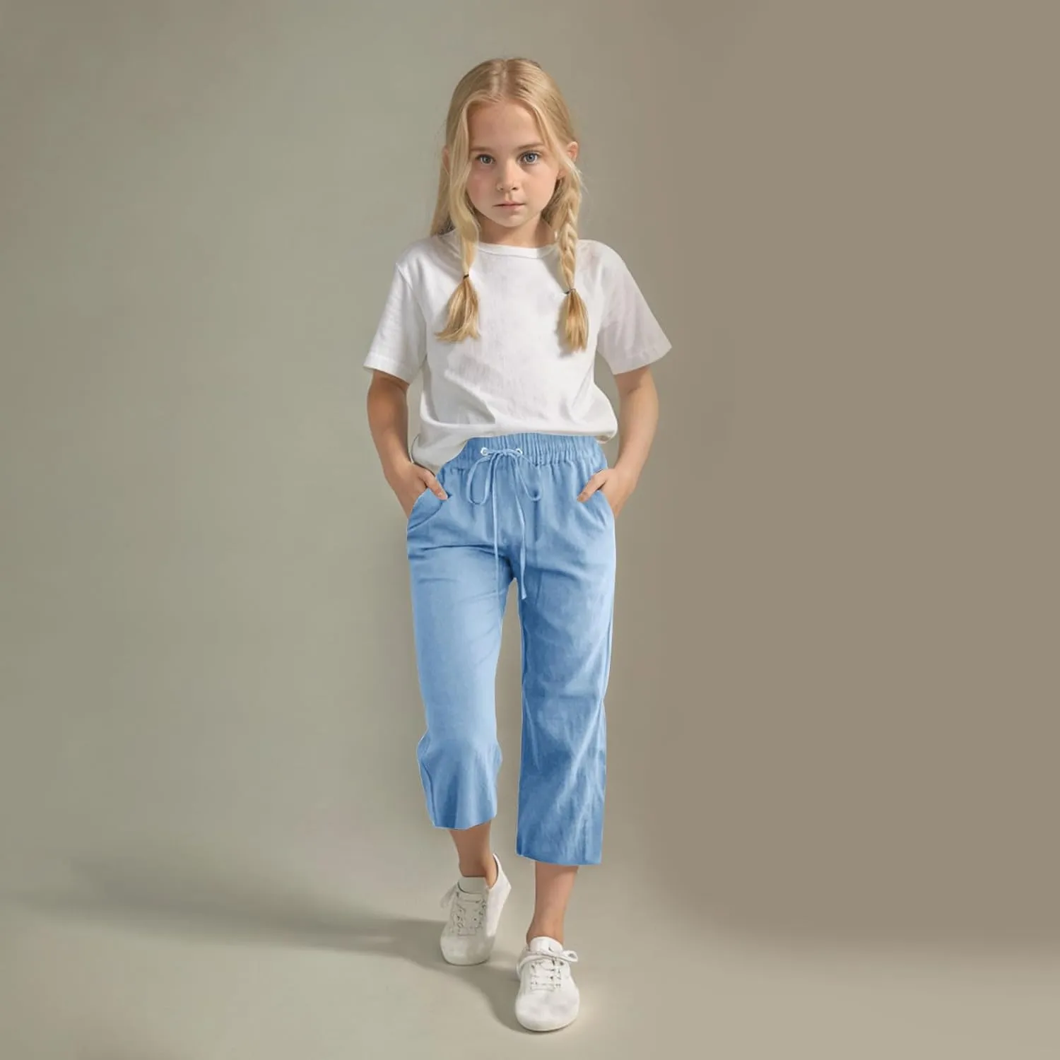 Kids Girl Boy Pants Shorts for Kid Linen Loose Fit High Cut Flare Wide Leg Summer Fall Pants 2025