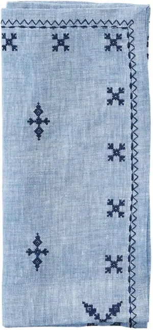 Kim Seybert Fez Napkins in Periwinkle & Navy, Set of 4