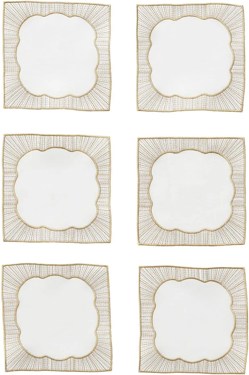 Kim Seybert Frame Cocktail Napkins in White, Gold & Silver, Set of 6