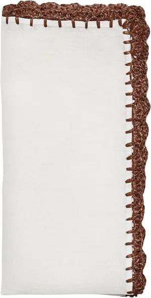 Kim Seybert Shell Edge Napkin in White & Brown, Set of 4