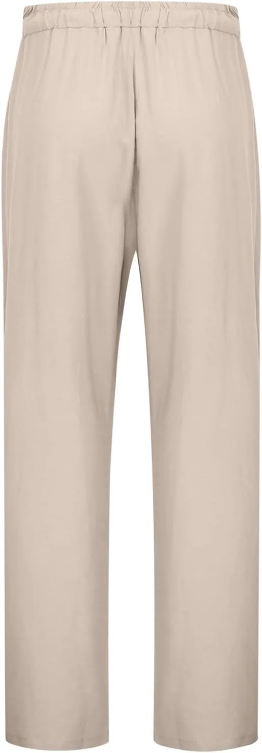 Kingspinner Linen Pants Women, Womens Capri Pants Casual Summer Elastic Waisted Plus Size Baggy Ladies Boho Trousers Vacation
