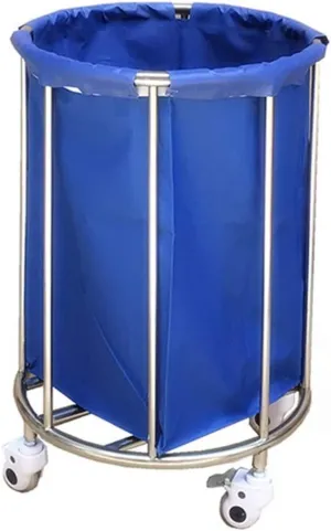 Kitchen Storage Trolley Portable Hotel Linen Cart on Wheels,Round Steel Sorter Cart with Movable Bag,