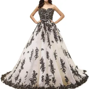 Kivary Vintage Gothic Black Lace Ball Gown Long Prom Dresses Wedding Gowns
