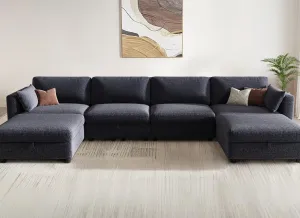 KKL Modular Sectional Sofa Couches for Living Room, U Shaped Sofa Couch with Adjustable Backrest, 4 Seater Sofa Couch with Convertible Ottoman and Comfy Cushion, Chenille, Blue