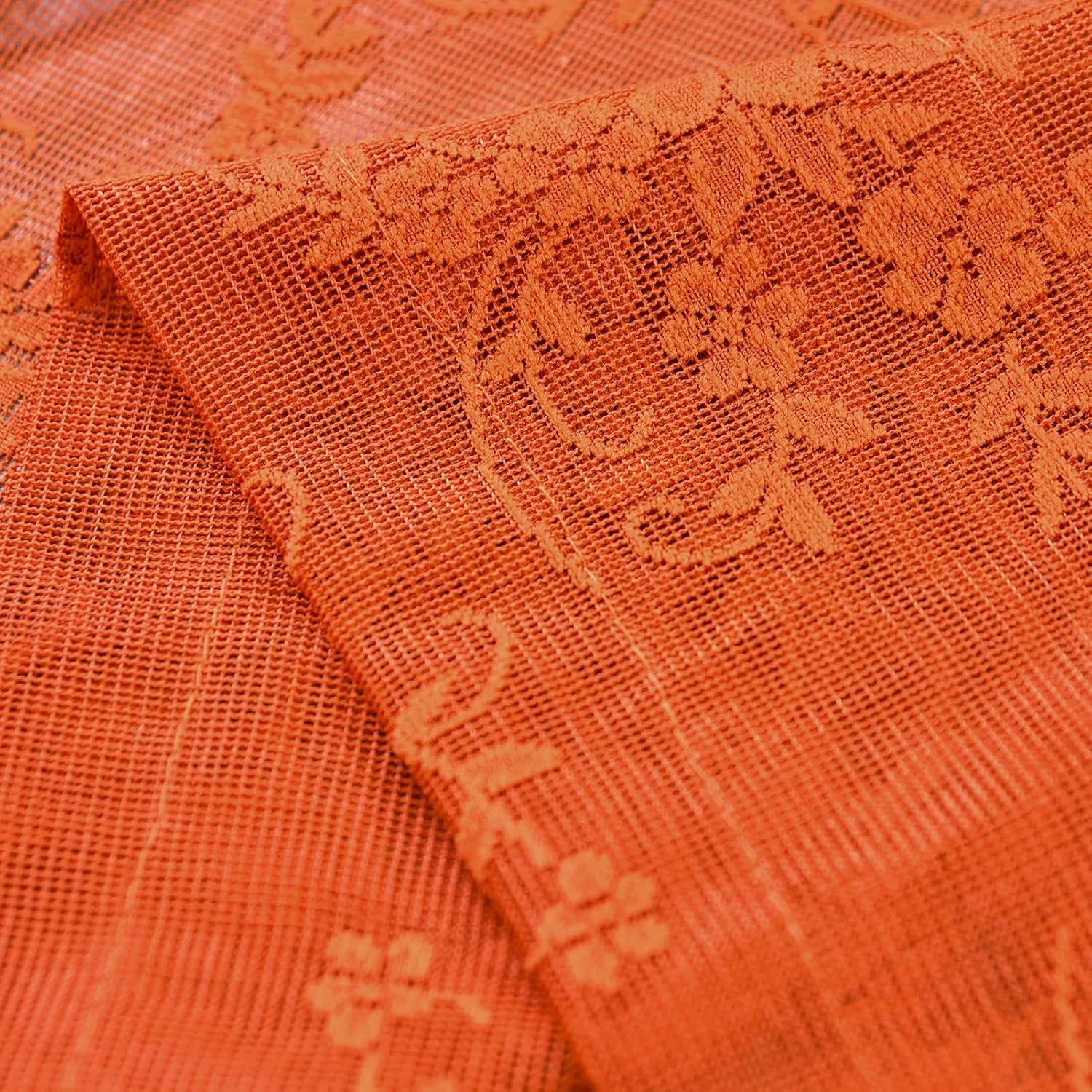 Kotile Burnt Orange Lace Curtains 84 Inches Long for Living Room, Rustic Vine Floral Knitted Fall Sheer Curtains, Rod Pocket Privacy Sheer Lace Curtains, 52 x 84 Inch, 2 Panels, Burnt Orange