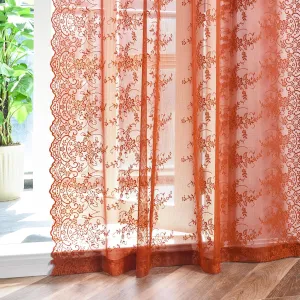 Kotile Burnt Orange Lace Curtains 84 Inches Long for Living Room, Rustic Vine Floral Knitted Fall Sheer Curtains, Rod Pocket Privacy Sheer Lace Curtains, 52 x 84 Inch, 2 Panels, Burnt Orange