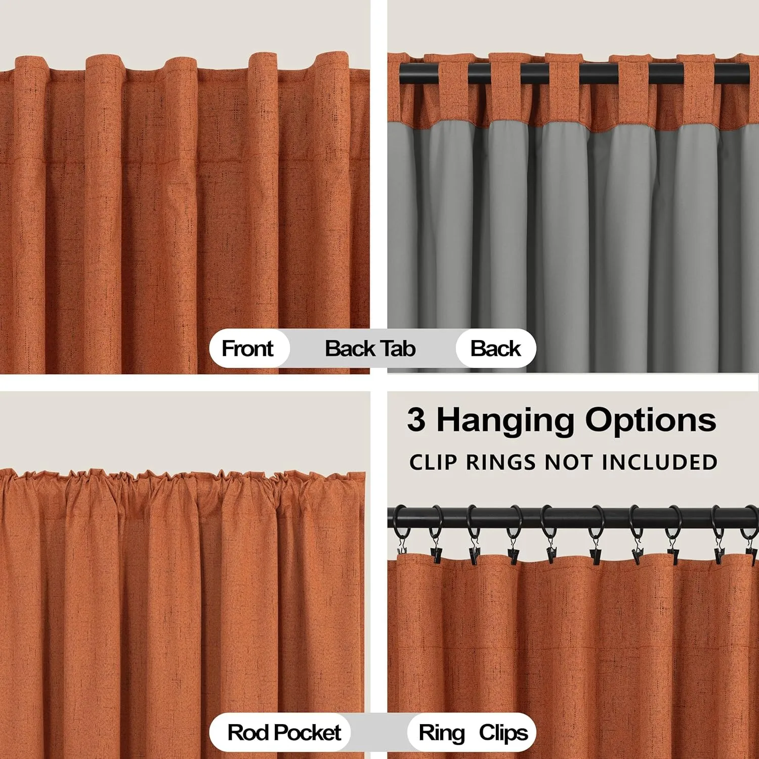KOUFALL 96 Inch Curtains 2 Panel Set,Burnt Orange Linen Textured Pleated Blackout Living Room Black Out Curtain Drapes 96 Inches Long 2 Panels