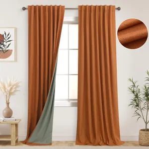 KOUFALL 96 Inch Curtains 2 Panel Set,Burnt Orange Linen Textured Pleated Blackout Living Room Black Out Curtain Drapes 96 Inches Long 2 Panels