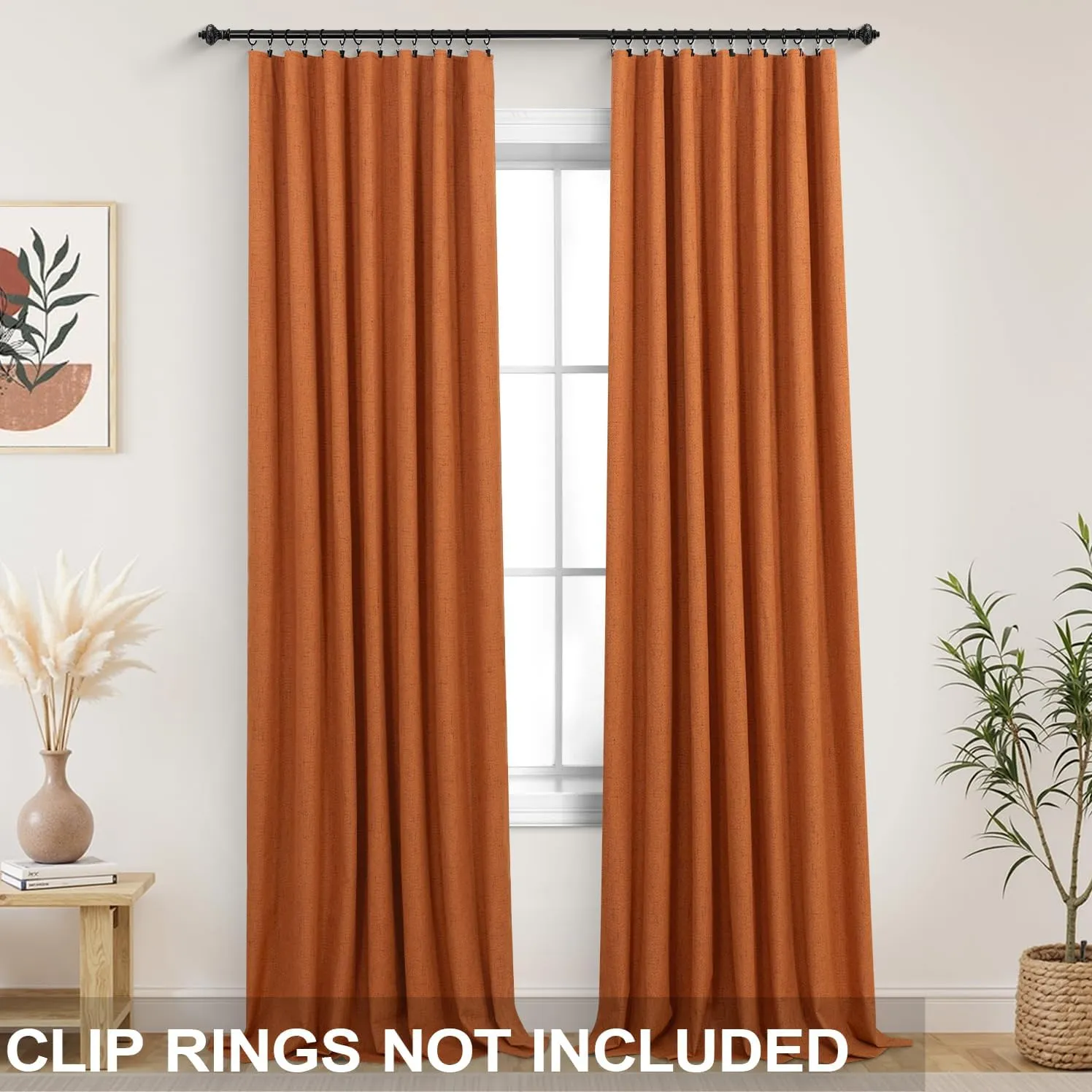 KOUFALL 96 Inch Curtains 2 Panel Set,Burnt Orange Linen Textured Pleated Blackout Living Room Black Out Curtain Drapes 96 Inches Long 2 Panels