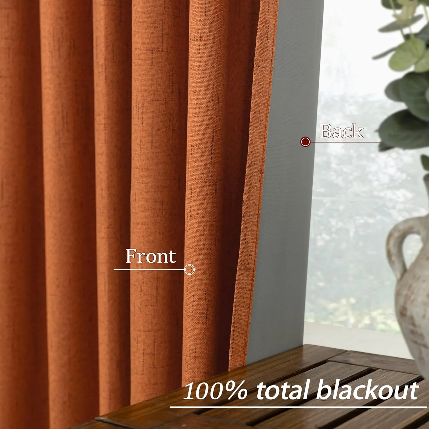 KOUFALL 96 Inch Curtains 2 Panel Set,Burnt Orange Linen Textured Pleated Blackout Living Room Black Out Curtain Drapes 96 Inches Long 2 Panels