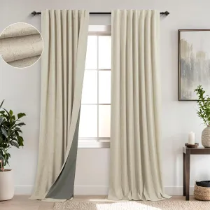 KOUFALL Beige Curtains 84 Inch Length 2 Panels Set for Bedroom,Blackout Linen Textured Back Tab Pleated Black Out Curtains 84 Inch Long for Living Room,Tan