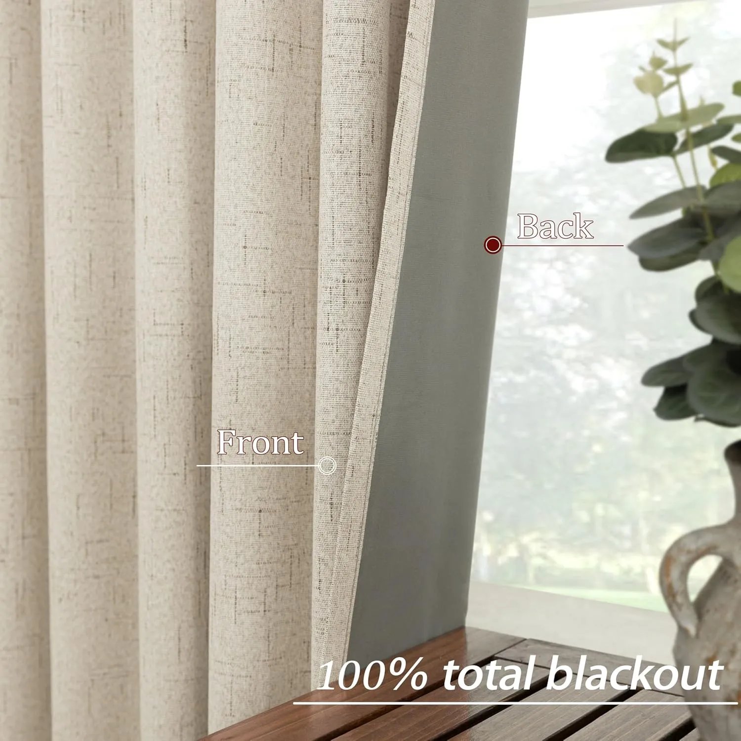 KOUFALL Beige Curtains 84 Inch Length 2 Panels Set for Bedroom,Blackout Linen Textured Back Tab Pleated Black Out Curtains 84 Inch Long for Living Room,Tan
