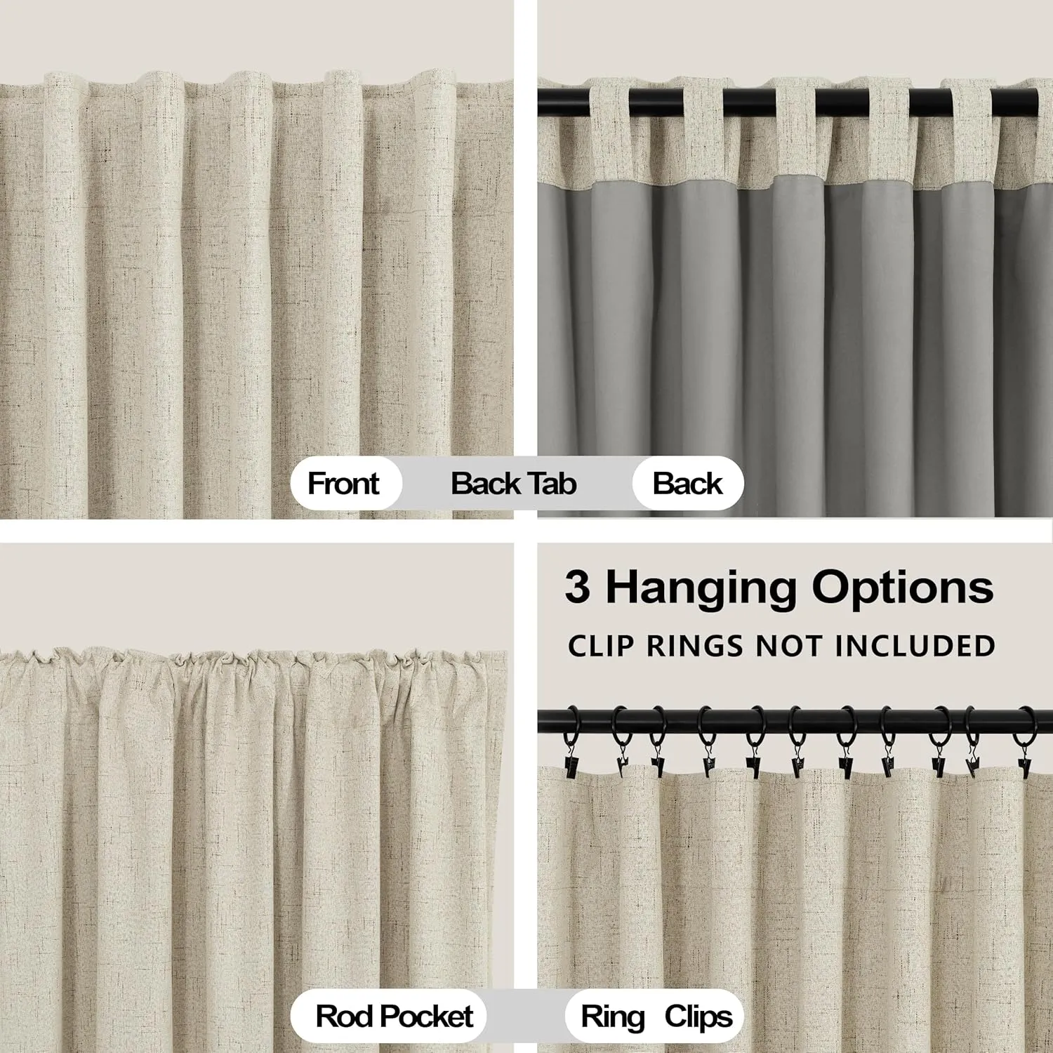 KOUFALL Beige Curtains 84 Inch Length 2 Panels Set for Bedroom,Blackout Linen Textured Back Tab Pleated Black Out Curtains 84 Inch Long for Living Room,Tan