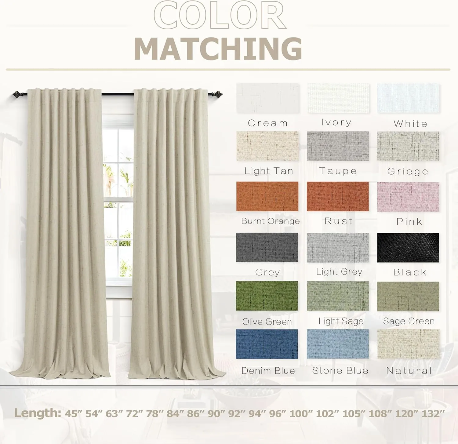 KOUFALL Beige Curtains 84 Inch Length 2 Panels Set for Bedroom,Blackout Linen Textured Back Tab Pleated Black Out Curtains 84 Inch Long for Living Room,Tan